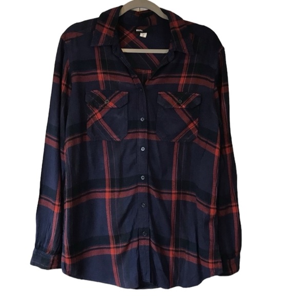 BDG Tops - BDG Urban Outfitters Navy & Red Plaid Long Sleeve Button Up Shirt Size Large